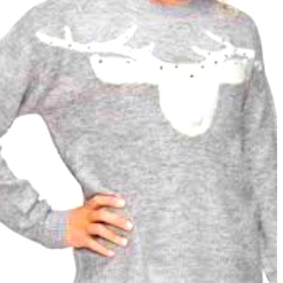Justice Reindeer Holiday Christmas Sweater Size 20 Gray White Super Soft NEW - Picture 1 of 9